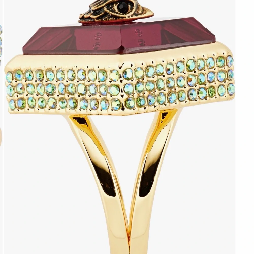 Kurt Geiger Gold and Deep Red Ring With Rhinestones Sz 8